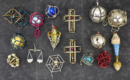 ASSORTED BEADED GLASS ORNAMENTS