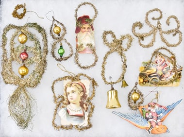 VICTORIAN DIE-CUT PAPER & TINSEL ORNAMENTS