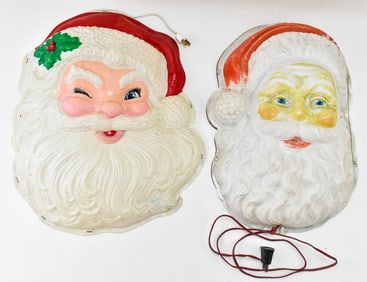 VINTAGE CHRISTMAS 3D RELIEF LIGHT-UP SANTA CLAUS HEADS