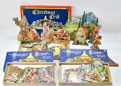 THREE VINTAGE CHRISTMAS 2D CUT-OUT NATIVITY SCENE SETS