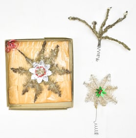 THREE VINTAGE CHRISTMAS TINSEL TREE TOPPERS