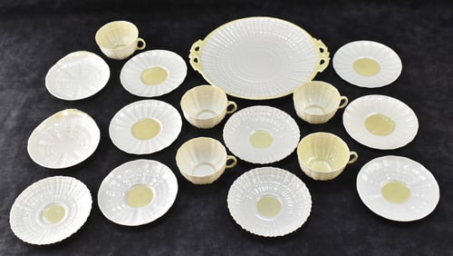 COLLECTION OF BELLEEK LIMPET PATTERN PORCELAIN TABLEWARE