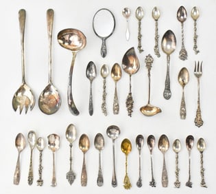 ASSORTMENT OF ANTIQUE & VINTAGE SILVER-PLATE UTENSILS: GORHAM, REED & BARTON, & MORE