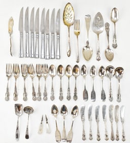 OVER 40 VICTORIAN & VINTAGE SILVER-PLATE UTENSILS: H.S. BRADLEY, ONEIDA, ROGERS