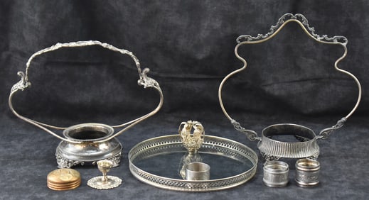 EARLY 20TH CENTURY SILVER-PLATE: BRIDE'S BASKETS, STERNAUWARE TRAY, & MORE