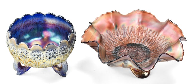 FENTON (ATTR.) & NORTHWOOD (ATTR.) CARNIVAL GLASS BOWLS: ORANGE TREE AND SUNFLOWER PATTERNS