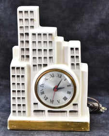 OXFORD SPINNING COMPANY ART DECO SKYSCRAPER ELECTRIC CLOCK