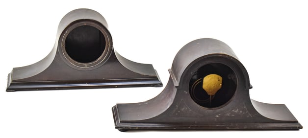 PAIR OF MAHOGANY MANTEL CLOCK HOUSINGS