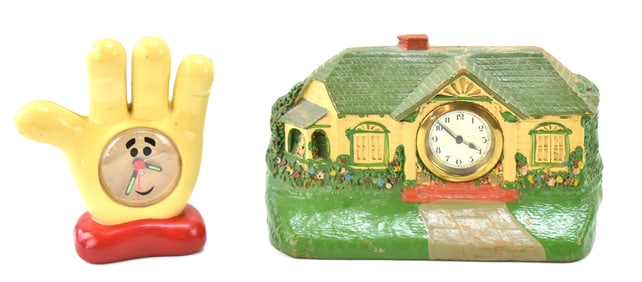 1988 HAMBURGER HELPER ALARM CLOCK & THE DELUXE 'BUNGALOW' MANTEL CLOCK