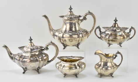REED & BARTON FIVE-PIECE STERLING SILVER TEA & COFFEE SET