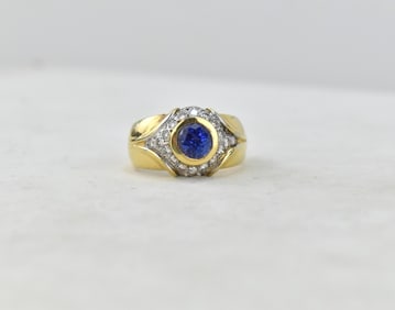 14K GOLD DIAMOND & BLUE TANZANITE RING