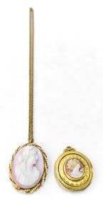 PAIR OF GOLD & GOLD-FILLED CAMEOS