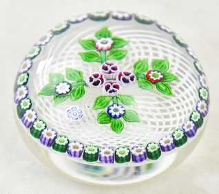 1992 GARY SCRUTTON PARABELLE GLASS (ATTR.) LATTICE GROUND PAPERWEIGHT