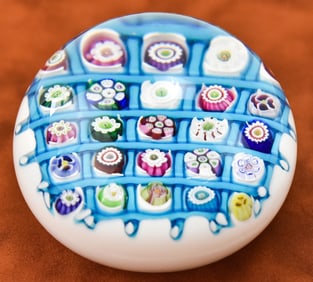 GARY SCRUTTON PARABELLE GLASS SIGNED CHECKERBOARD PAPERWEIGHT