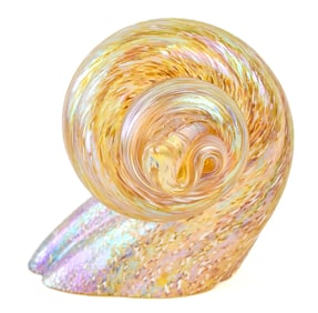 SIGNED MICHAEL COHN GLASS SEASHELL PAPERWEIGHT