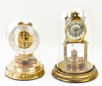 1914 GERMAN BRASS ANNIVERSARY CLOCK FOR THE BAY RIDGE FISHING CLUB AND A KUNDO ANNIVERSARY CLOCK