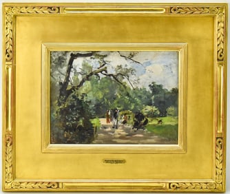 MARTHA WALTER 'PEOPLE IN THE PARK-PARIS' OIL PAINTING