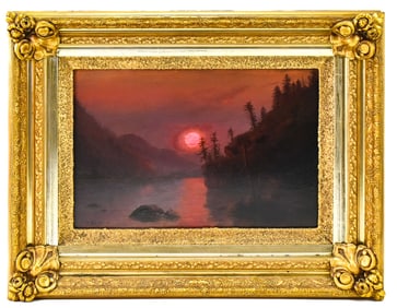 WILLIAM SAMUEL PARROTT 'ALONG THE COLUMBIA (KRAKATOA VOG SUNSET)' OIL PAINTING