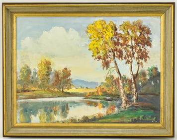 CLYDE LEON KELLER 'BESIDE THE STILL WATERS (SAUVIE'S ISLAND)' OREGON OIL PAINTING