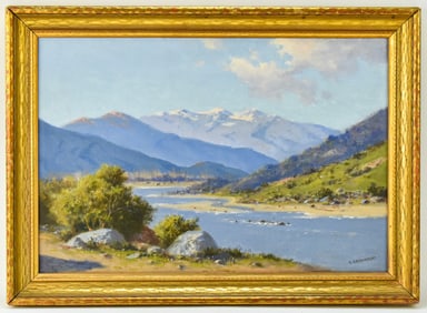 G. GROSSMACHT MOUNTAIN LANDSCAPE OIL PAINTING