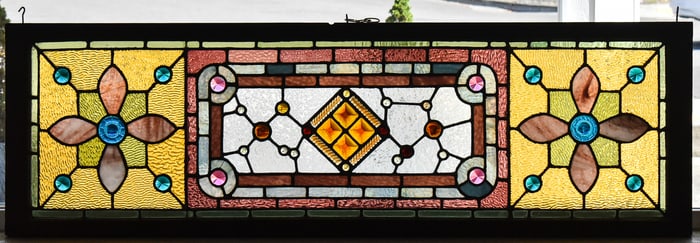 STAINED GLASS GEOMETRIC & FLORAL WINDOW