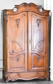 FRENCH LOUIS XV STYLE WALNUT ARMOIRE; 19TH CENTURY