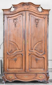 FRENCH LOUIS XV STYLE WALNUT ARMOIRE; 19TH CENTURY
