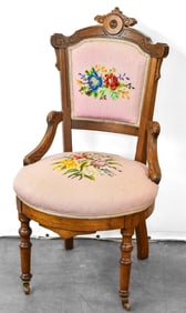VICTORIAN EASTLAKE SIDE CHAIR WITH NEEDLEPOINT SEAT