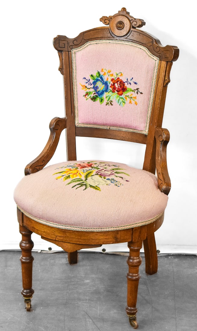 VICTORIAN EASTLAKE SIDE CHAIR WITH NEEDLEPOINT SEAT (1 of 3)