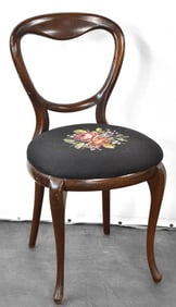 MAHOGANY BALLOON BACK SIDE CHAIR WITH NEEDLEPOINT SEAT