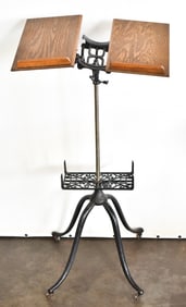 VICTORIAN CAST IRON & OAK BOOK STAND
