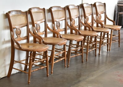 SIX CANE DINING CHAIRS; LATE 19TH CENTURY