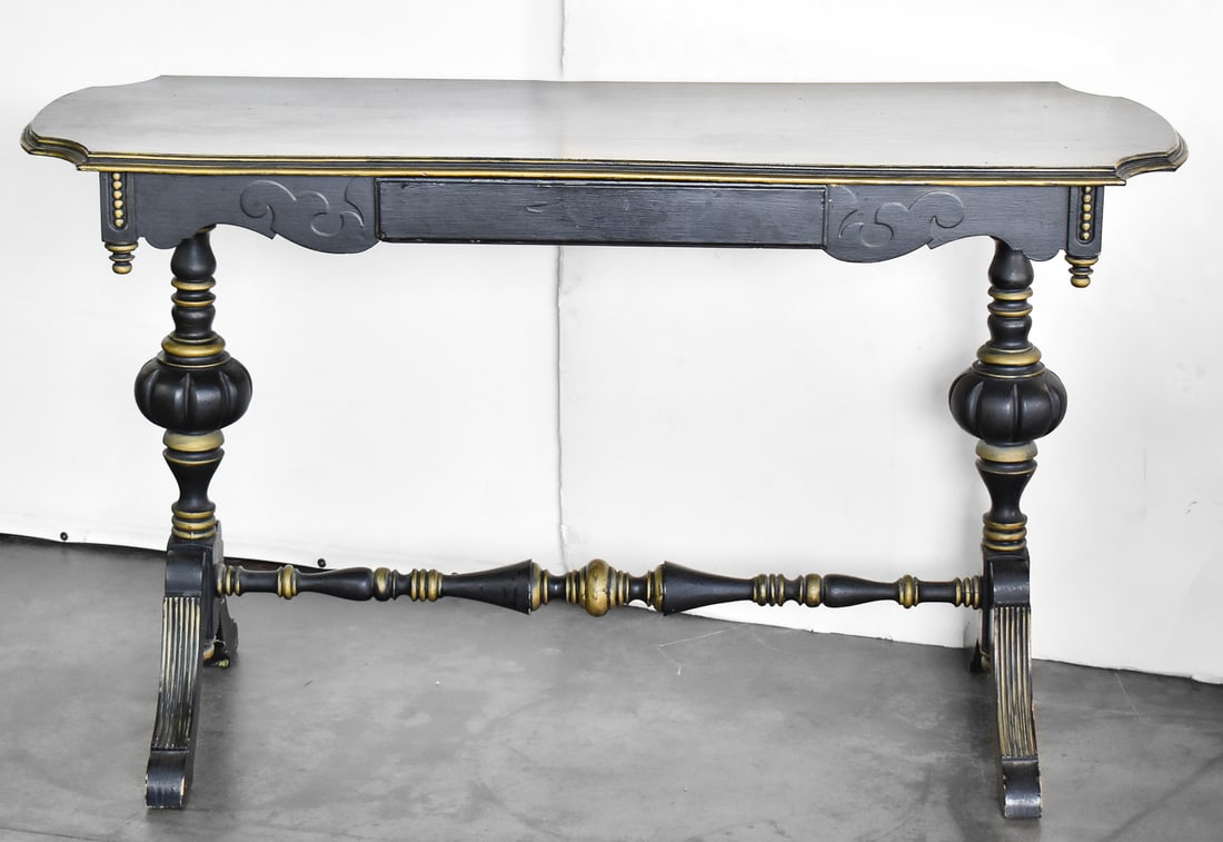 JACOBEAN-STYLE CONSOLE TABLE; EARLY 20TH CENTURY: A Jacobean-style console table with a single drawer, circa early 20th century. The item measures 31.5" H, 54" W, 20" D.
