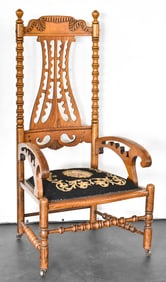VICTORIAN OAK CHAIR WITH NEEDLEPOINT SEAT