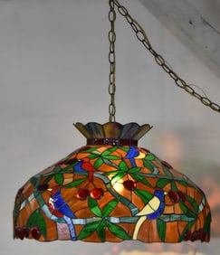 VINTAGE LEADED GLASS HANGING LAMP