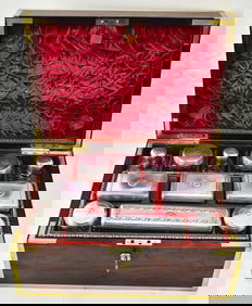 DAVID EDWARDS ROSEWOOD & STERLING SILVER COMPLETE VANITY BOX