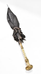 VICTORIAN BRASS & MOTHER-OF-PEARL HANDLED PARASOL