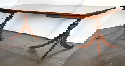 REGENCY STYLE DOUBLE PEDESTAL MAHOGANY DINING TABLE