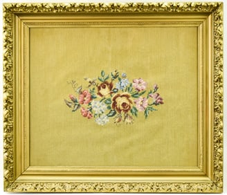 NEEDLEPOINT FLORAL BOUQUET FRAMED ART