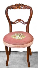 CARVED BALLOON BACK CHAIR WITH NEEDLEPOINT SEAT