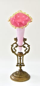 VICTORIAN PINK ART GLASS TRUMPET EPERGNE