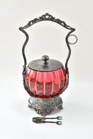 VINTAGE CRANBERRY GLASS PICKLE CASTOR