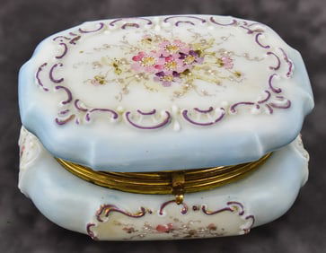 19TH CENTURY WAVECREST BLUE HAND-PAINTED DRESSER BOX