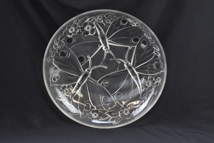VERLYS SIGNED FROSTED GLASS CENTERPIECE BUTTERFLY BOWL