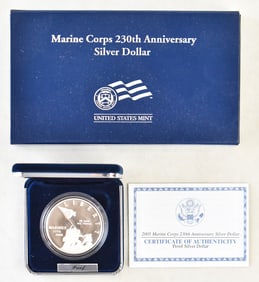 2005 UNITED STATES MINT MARINE CORPS 230TH ANNIVERSARY PROOF SILVER DOLLAR