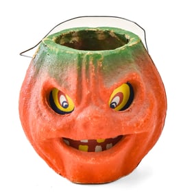 1948 HALLOWEEN PAPER MACHE PULP GRINNING JACK O' LANTERN