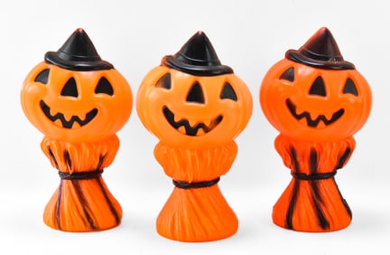 THREE 1969 EMPIRE HALLOWEEN PUMPKIN HAYSTACK BLOW MOLDS
