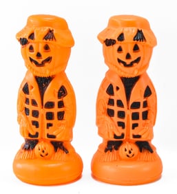 TWO VINTAGE UNION EMPIRE HALLOWEEN PUMPKIN SCARECROW BLOW MOLDS