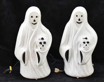 TWO VINTAGE BAYSHORE HALLOWEEN GHOST BLOW MOLDS
