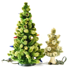 TWO TABLETOP BOTTLEBRUSH CHRISTMAS TREES